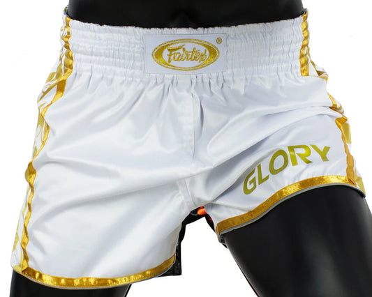 Fairtex BSG1 GLORY FIGHT מכנסי איגרוף תאילנדי מהדורה מיוחדת לבן שחור