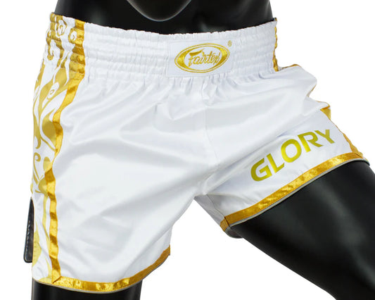 Fairtex BSG1 GLORY FIGHT מכנסי איגרוף תאילנדי מהדורה מיוחדת לבן שחור