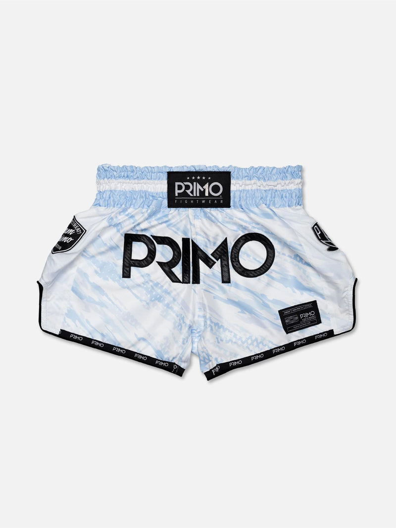 מכנסי איגרוף תאילנדי PRIMO דגם Arctic Ghost בעיצוב מוריגנלי מבנגקוק