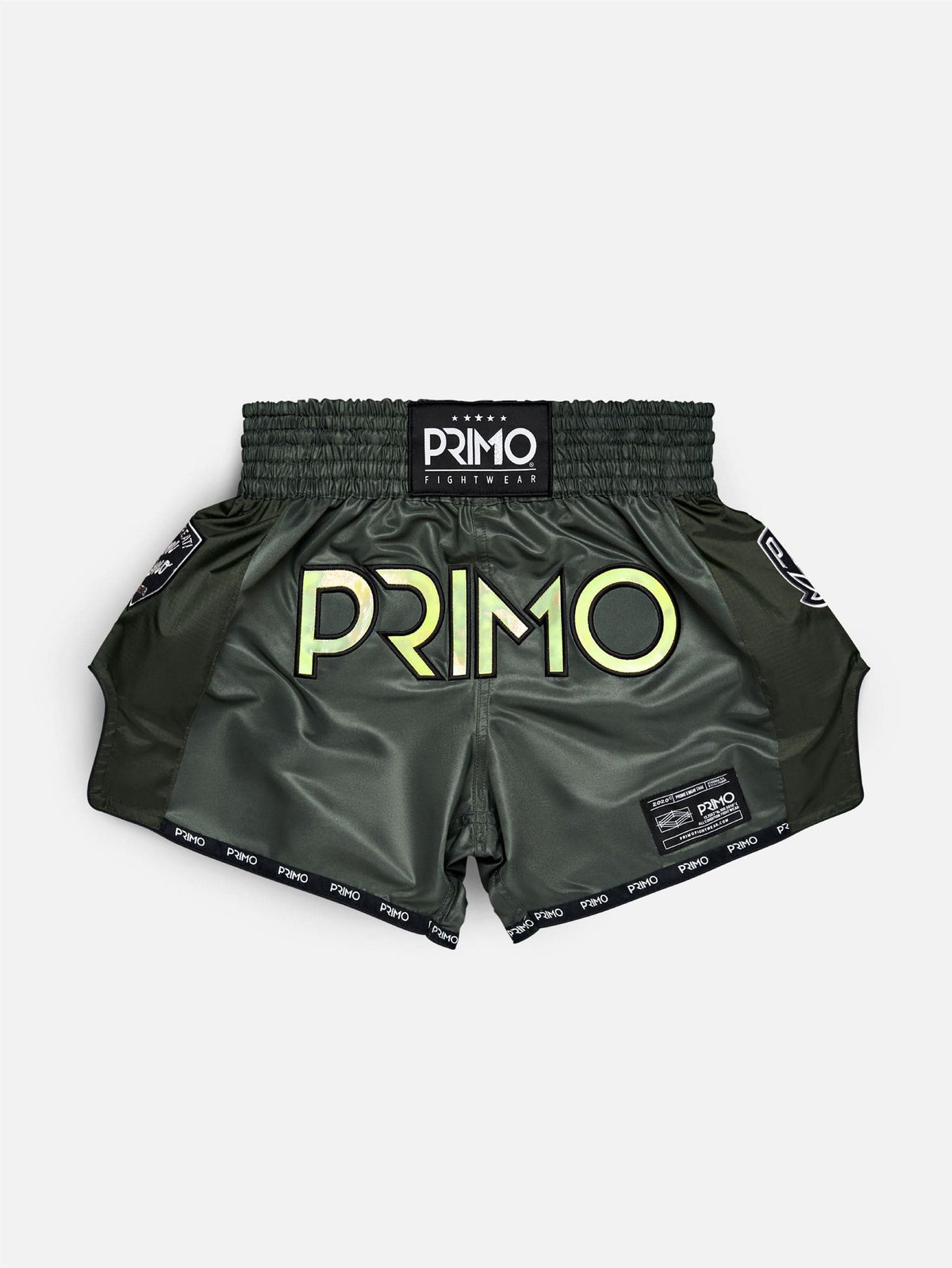 מכנסי איגרוף תאילנדי PRIMO דגם Hologram Series מבד מיקרופייבר--ירוק זית