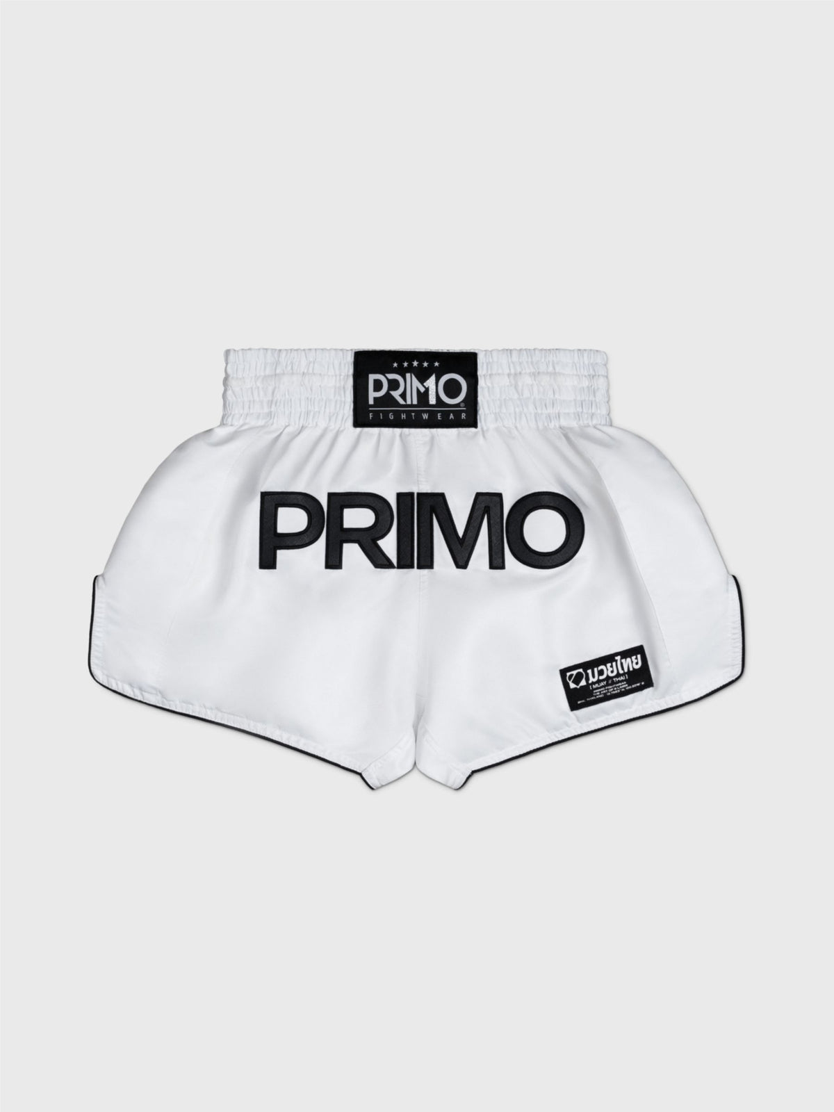 מכנסי איגרוף תאילנדי PRIMO Mamba Series גזרה אסייתית הדוקה ואיכותית--לבן