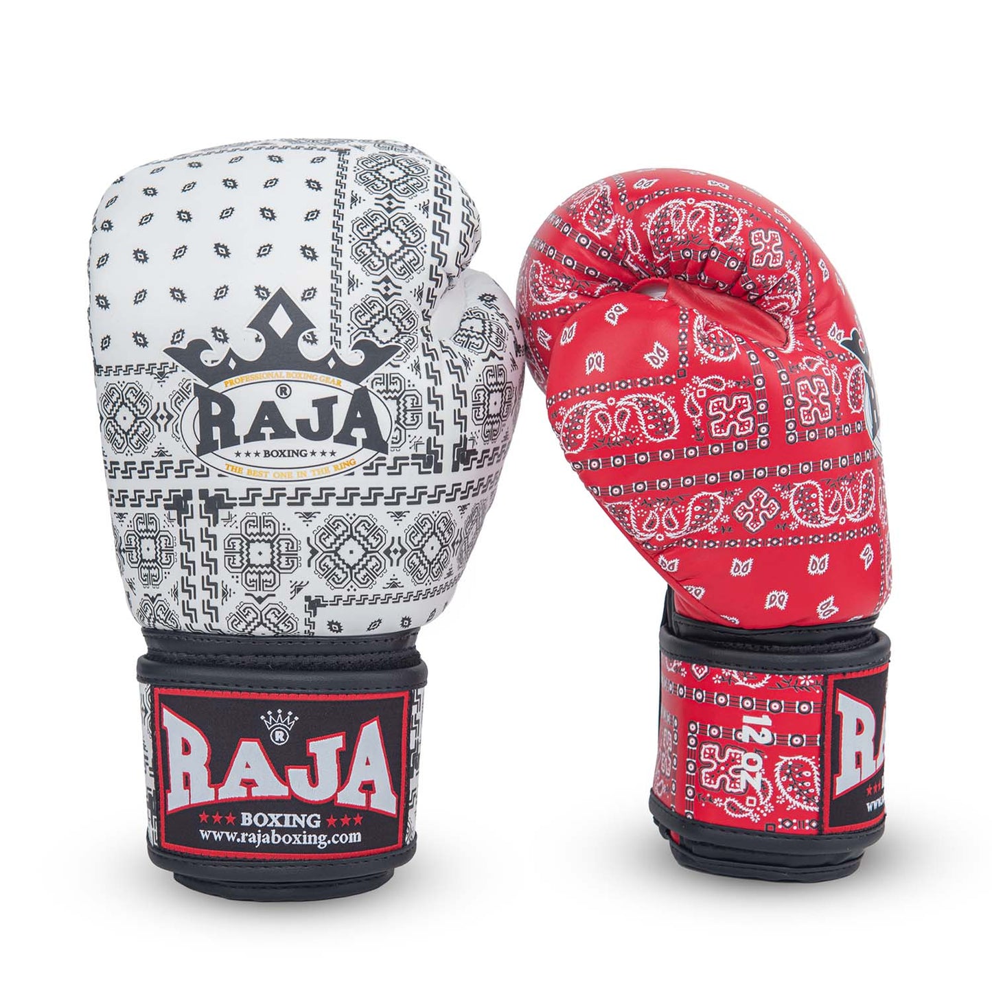 כפפות איגרוף מקצועיות Raja – סדרת Bandana אדום ולבן
