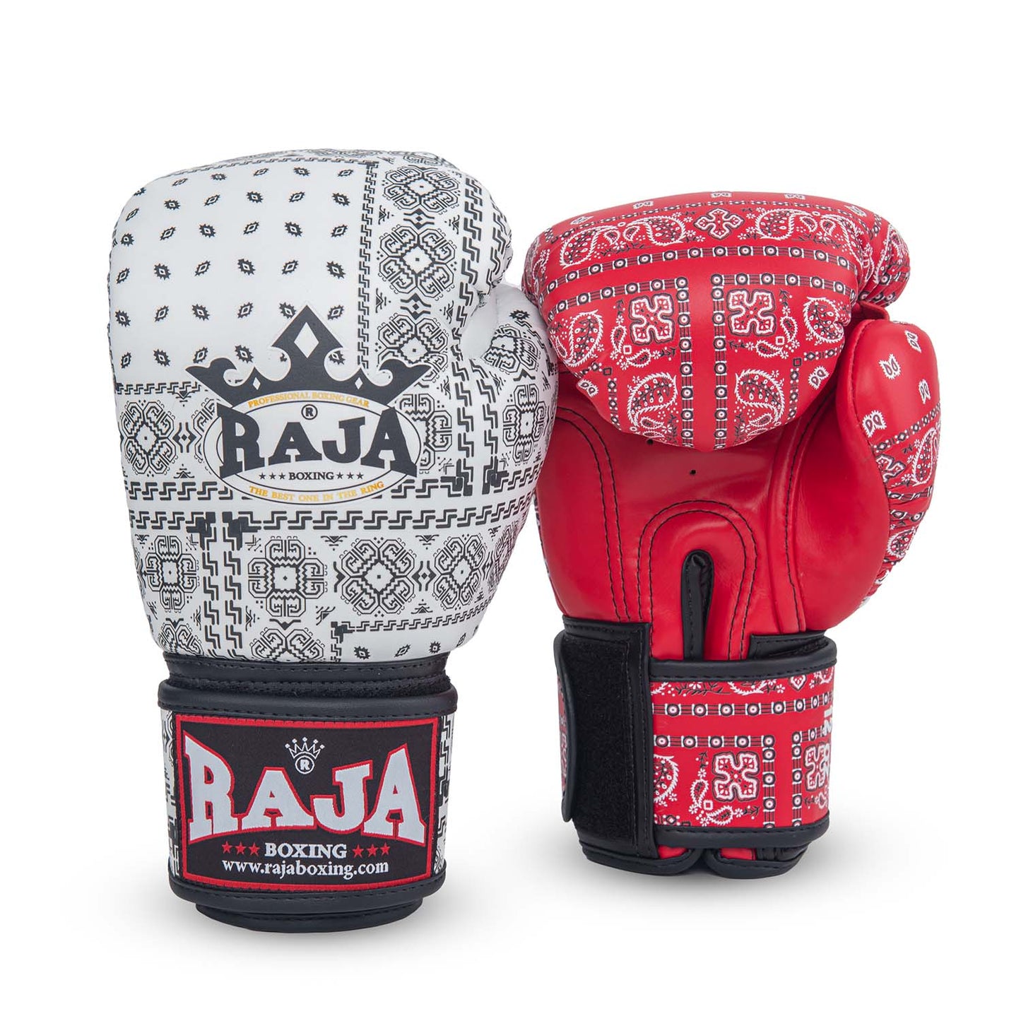 כפפות איגרוף מקצועיות Raja – סדרת Bandana אדום ולבן