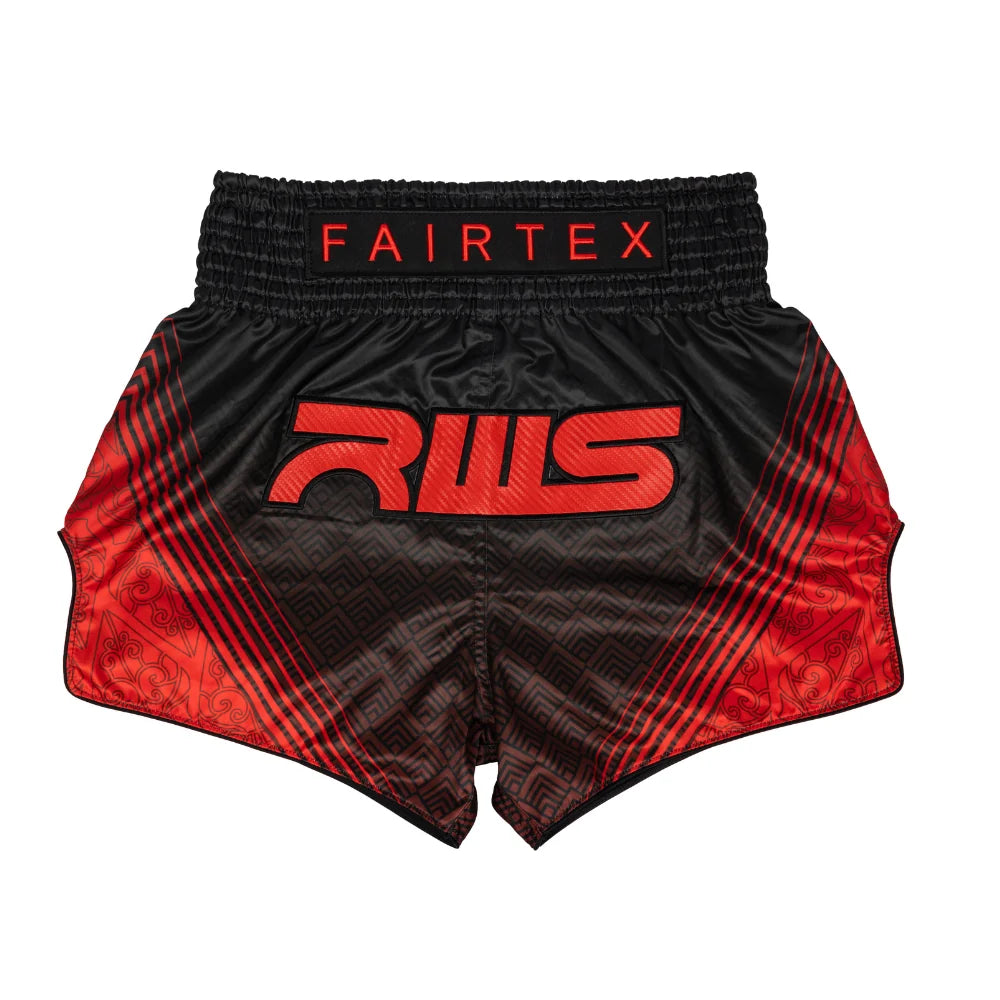 מכנסי איגרוף תאיילנדי פיירטקס דגם Fairtex x RWS BS-RWS02 בצבע לבן ושחור--שחור אדום