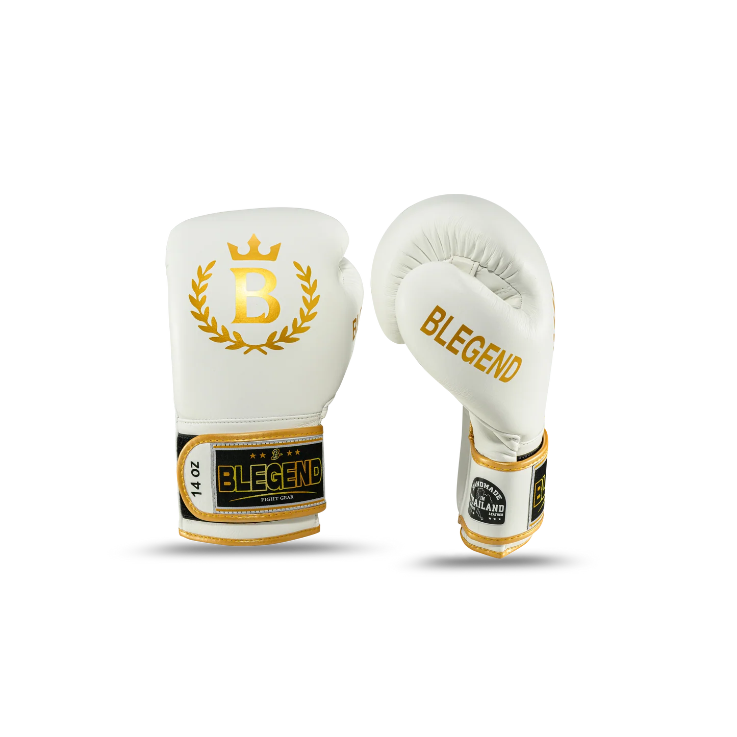כפפות איגרוף תאילנדי Blegend BGR 14oz עור אמיתי לאימוני קיקבוקס וספארינג מקצועי--לבן
