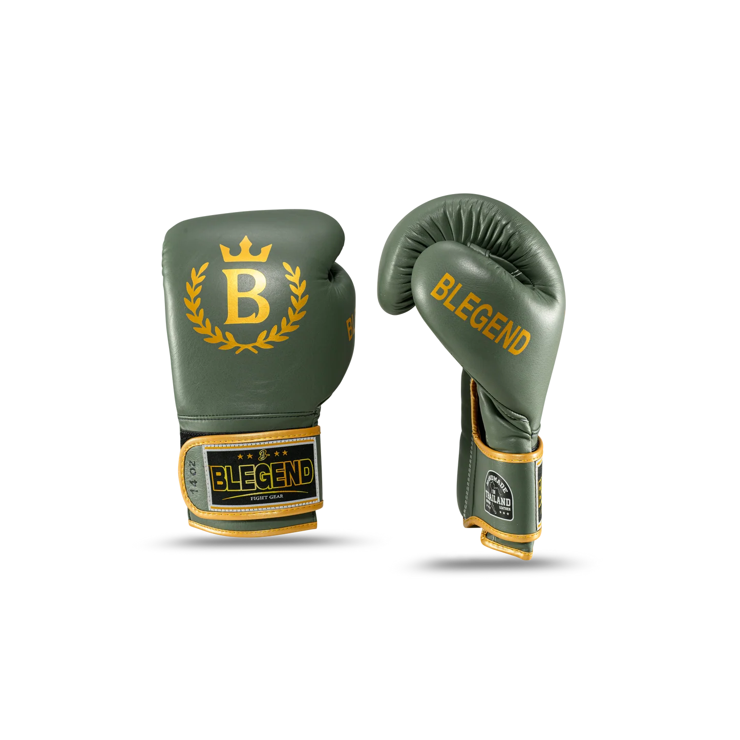 כפפות מואי תאי Blegend BGR מעור פרה אמיתי 12oz בעיצוב אנטומי עם תמיכה גבוהה לפרק כף היד--ירוק זית