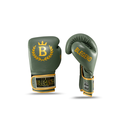 כפפות מואי תאי Blegend BGR מעור פרה אמיתי 12oz בעיצוב אנטומי עם תמיכה גבוהה לפרק כף היד--ירוק זית