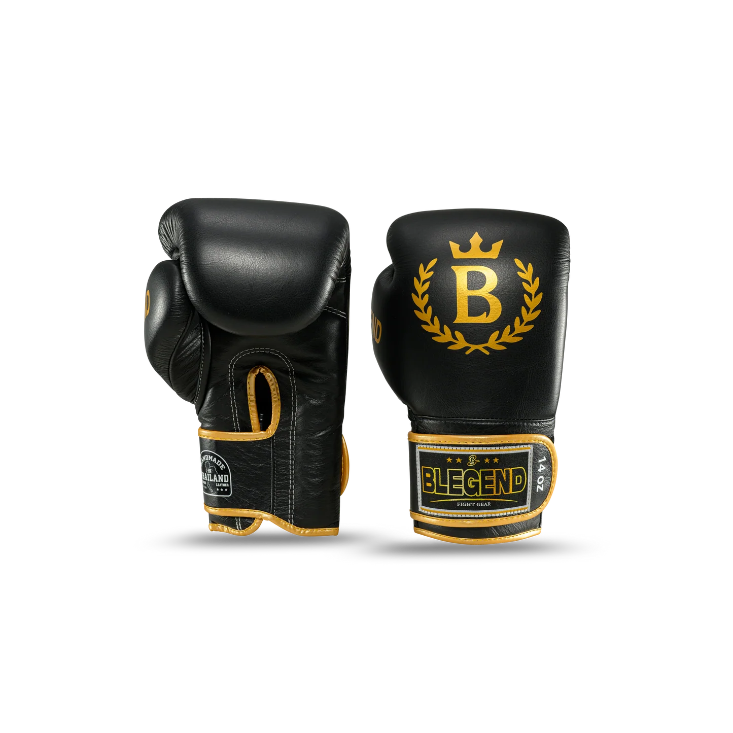 כפפות מואי תאי מעור אמיתי Blegend BGR במידות 10oz 12oz 14oz 16oz לאימונים בכל הרמות--שחור