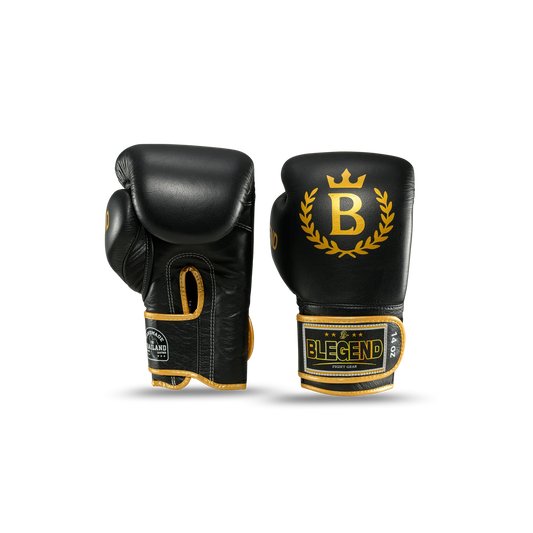 כפפות מואי תאי מעור אמיתי Blegend BGR במידות 10oz 12oz 14oz 16oz לאימונים בכל הרמות--שחור