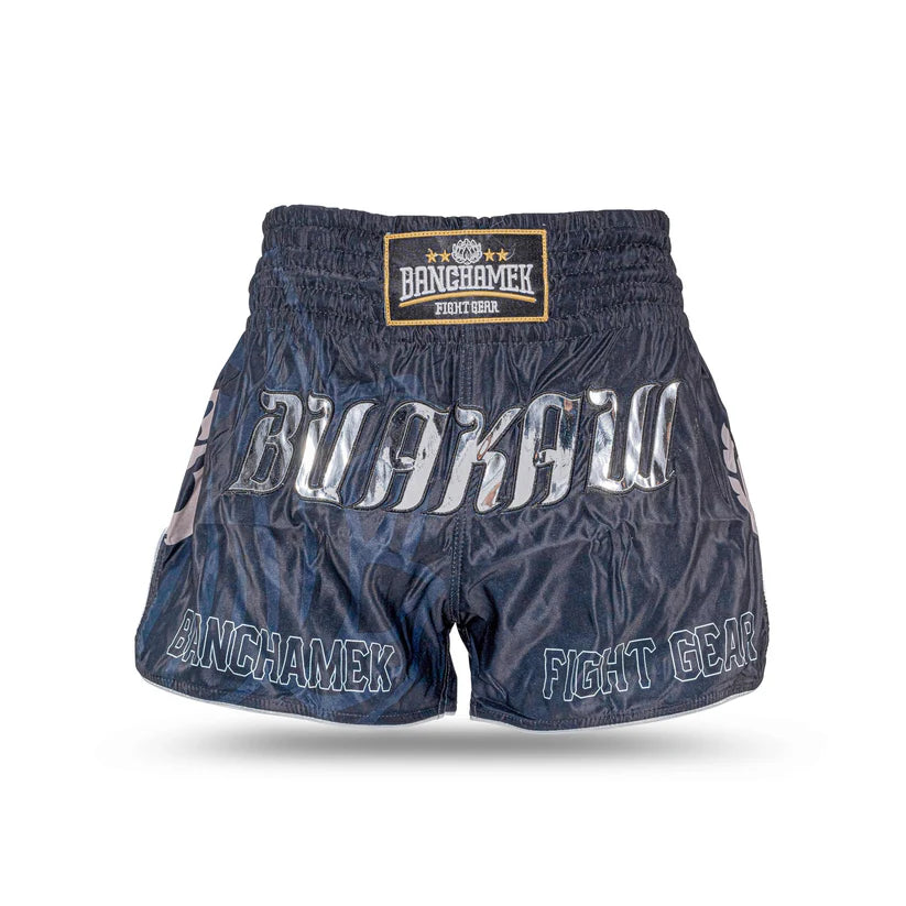 BUAKAW מכנסי איגרוף תאילנדי שחור כסף