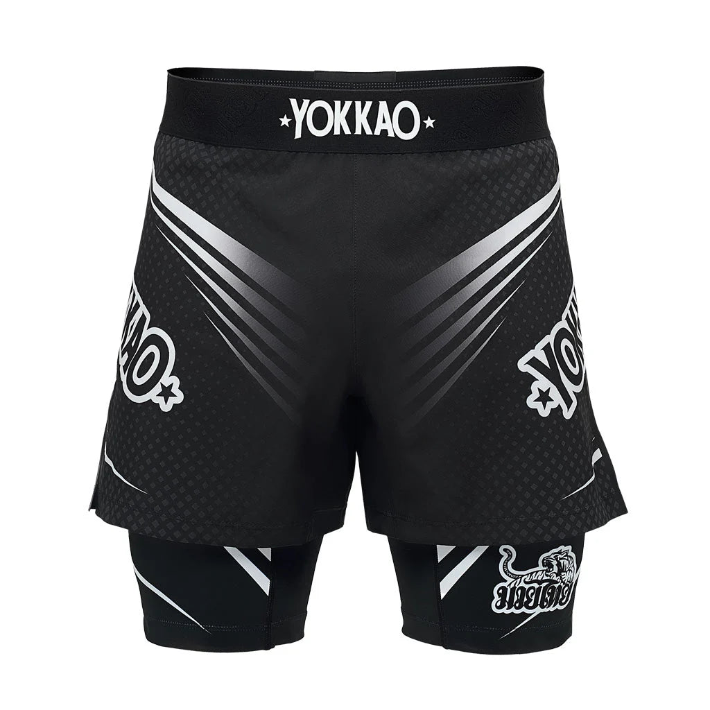מכנסי לחימה דו שכבתיים ל-MMA וג'ו ג'יטסו מבית Yokkao Dual Fight Shorts--שחור