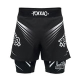 מכנסי לחימה דו שכבתיים ל-MMA וג'ו ג'יטסו מבית Yokkao Dual Fight Shorts--שחור
