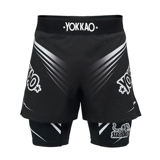 מכנסי לחימה דו שכבתיים ל-MMA וג'ו ג'יטסו מבית Yokkao Dual Fight Shorts--שחור