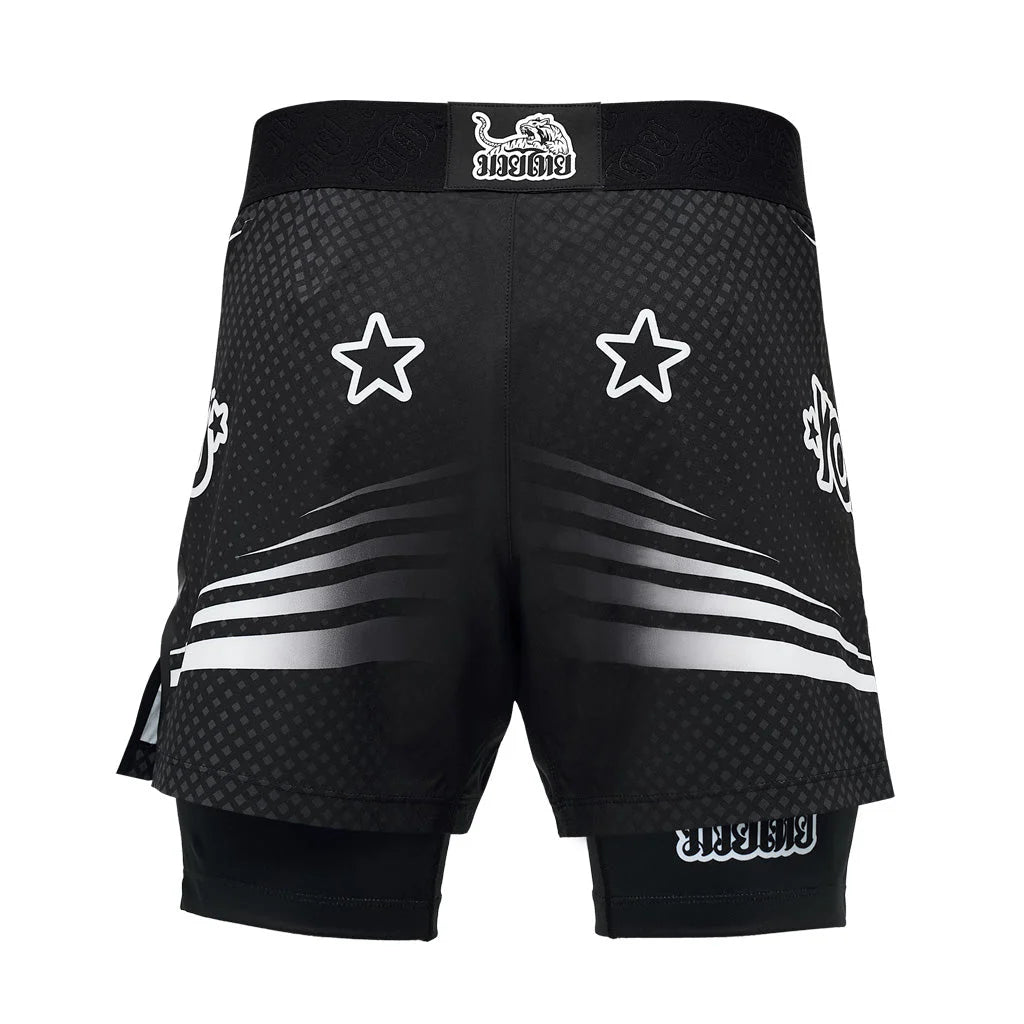 מכנסי MMA משולבי טייץ קומפרשן פנימי לעבודת קרקע וספארינג מבית יוקאו--שחור