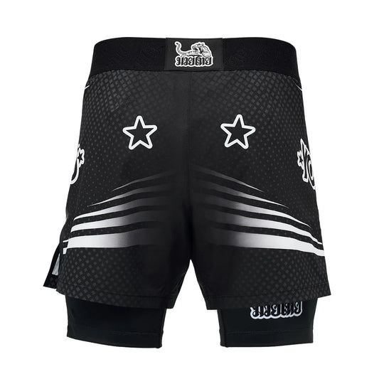 מכנסי MMA משולבי טייץ קומפרשן פנימי לעבודת קרקע וספארינג מבית יוקאו--שחור