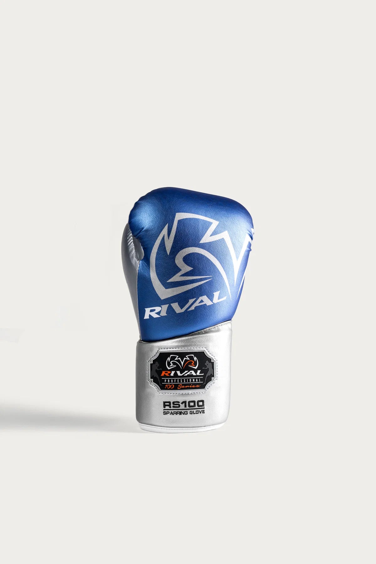 כפפות איגרוף קלאסי שרוכים מבית מותג העל Rival 14oz בעלות ריפוד קצף מרובד לבלימת זעזועים--כחול כסף