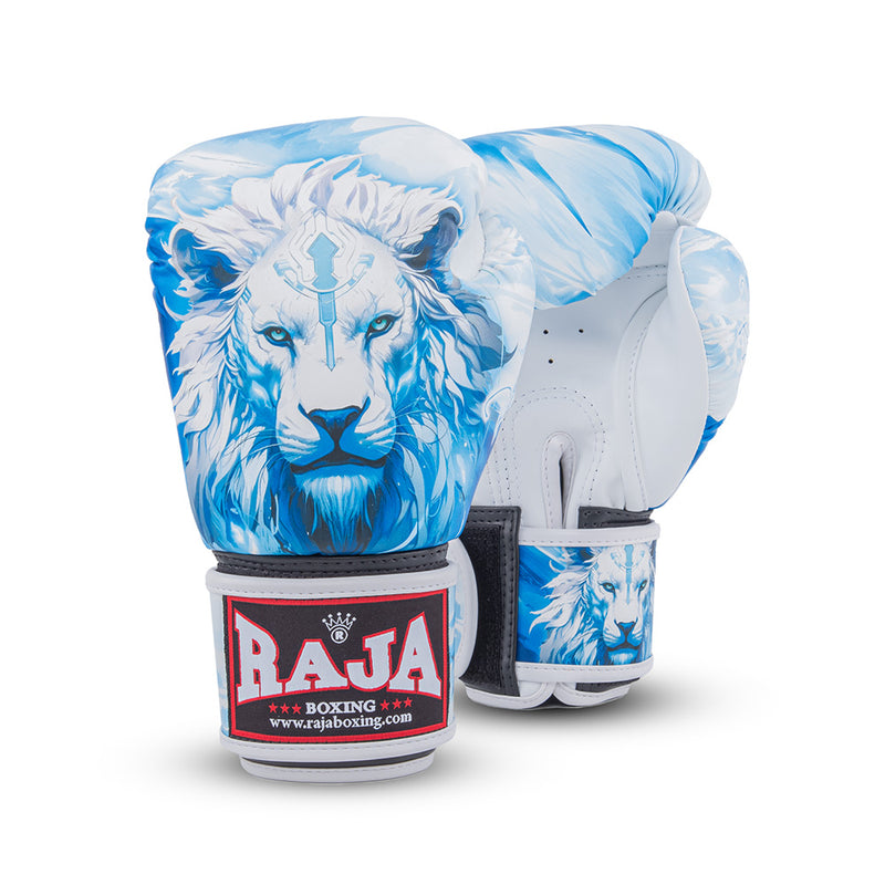 כפפות איגרוף מקצועיות רג'ה Raja Boxing Leo Frost מחומר סמי לדר לאיגרוף תאילנדי ועבודת קלינצ'ים