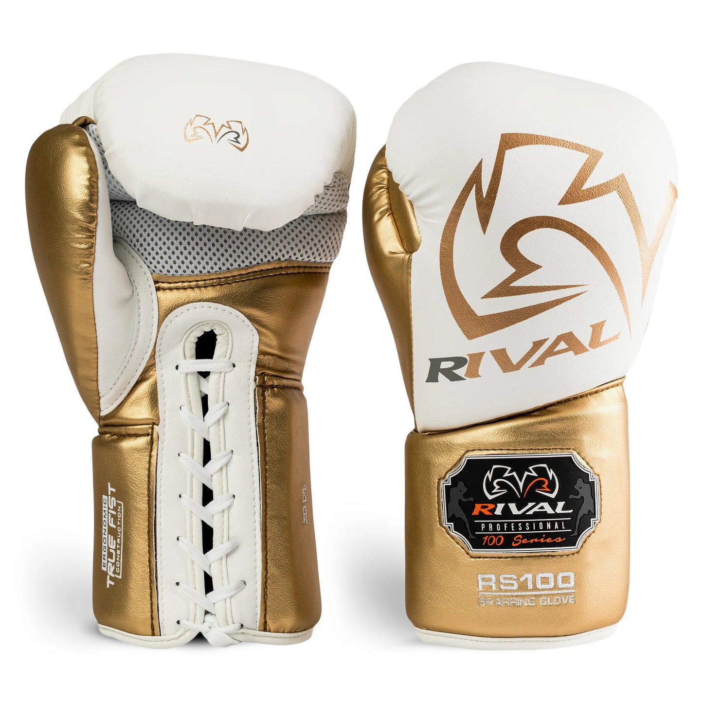 פפות שרוכים RIVAL RS100 מיקרופייבר לאימוני זוגות במכוני איגרוף קלאסי--לבן זהב