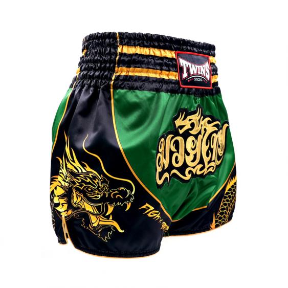 מכנסי אימונים לאיגרוף תאילנדי Twins Special TBS-Dragon בגזרת Unisex לבעיטות--שחור ירוק