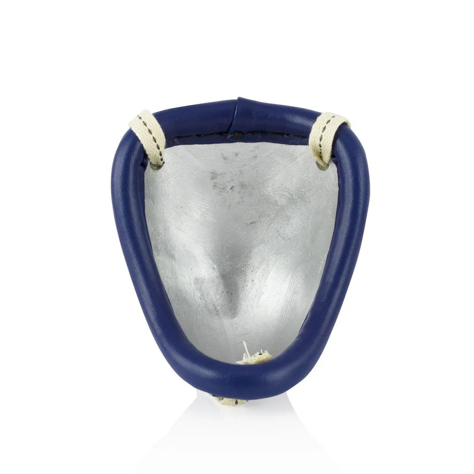 Fairtex steel groin protector top view showing the curvature and reinforced rim--כחול
