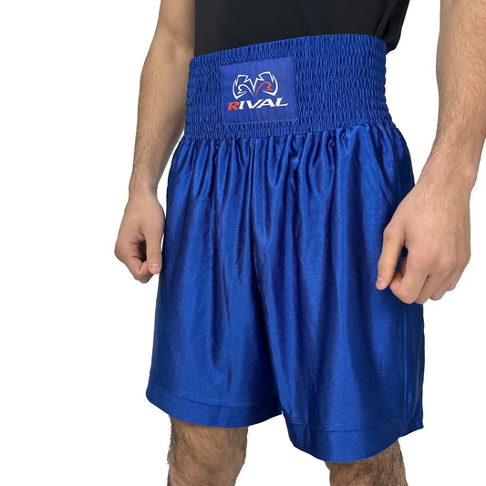 מכנסי זירה מקצועיים RIVAL עם חגורה רחבה לאגרוף טהור--כחול