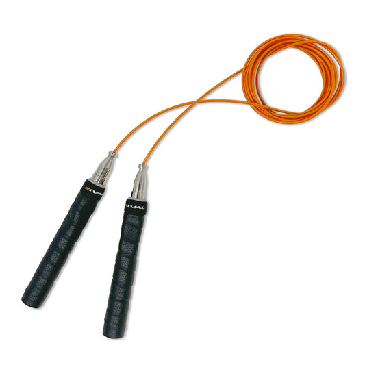 חבל קפיצה מתכוונן ריבל Rival Comfort Grip Speed Rope עם כבל פלדה בציפוי PVC